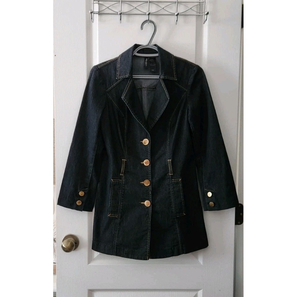 Bisou Bisou Michele Bohbot Womens Blue Denim Jacket Coat Button Up Size S